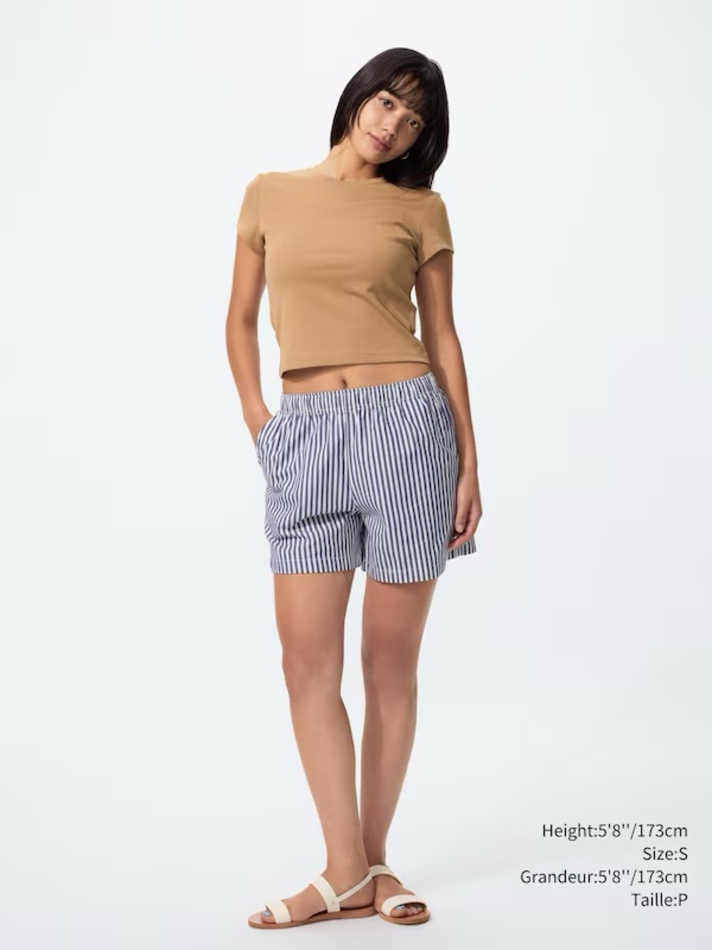 Uniqlo Women's Striped Elastic-Waist Shorts - Blue & White